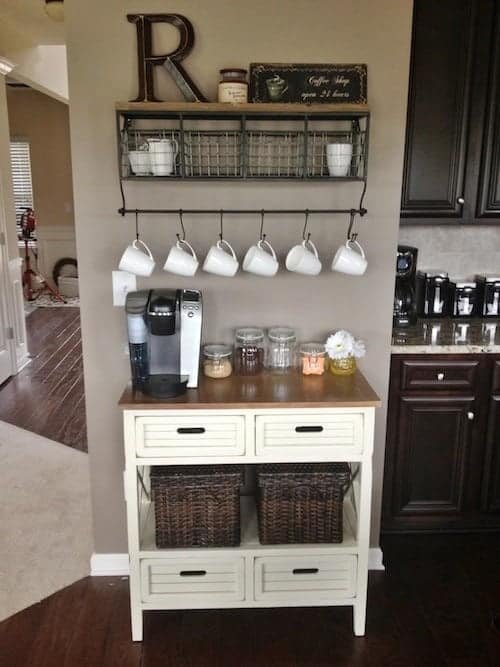 coffee bar with wall organizer