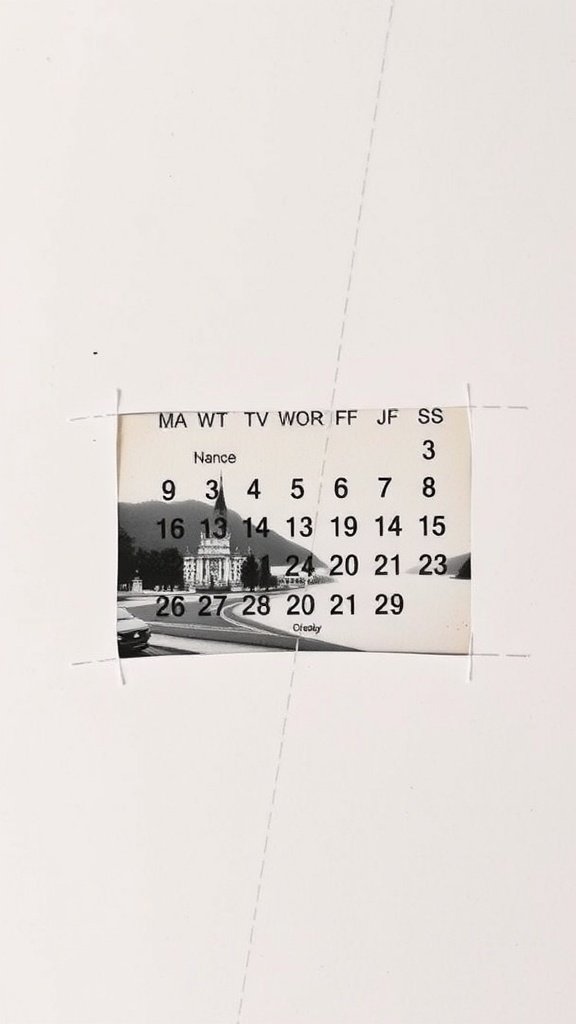A card made from an old calendar featuring a black-and-white image with numbers from a calendar page.